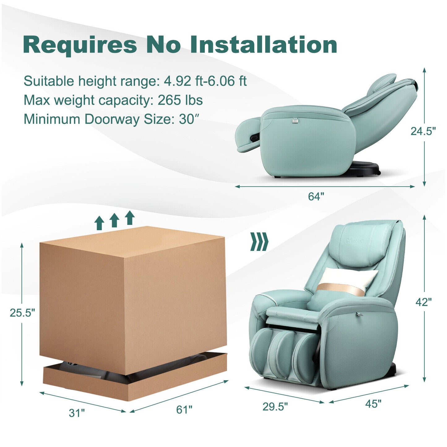 Soothe 26 - Full Body Zero Gravity Massage Chair with Pillow-Pale Turquoise