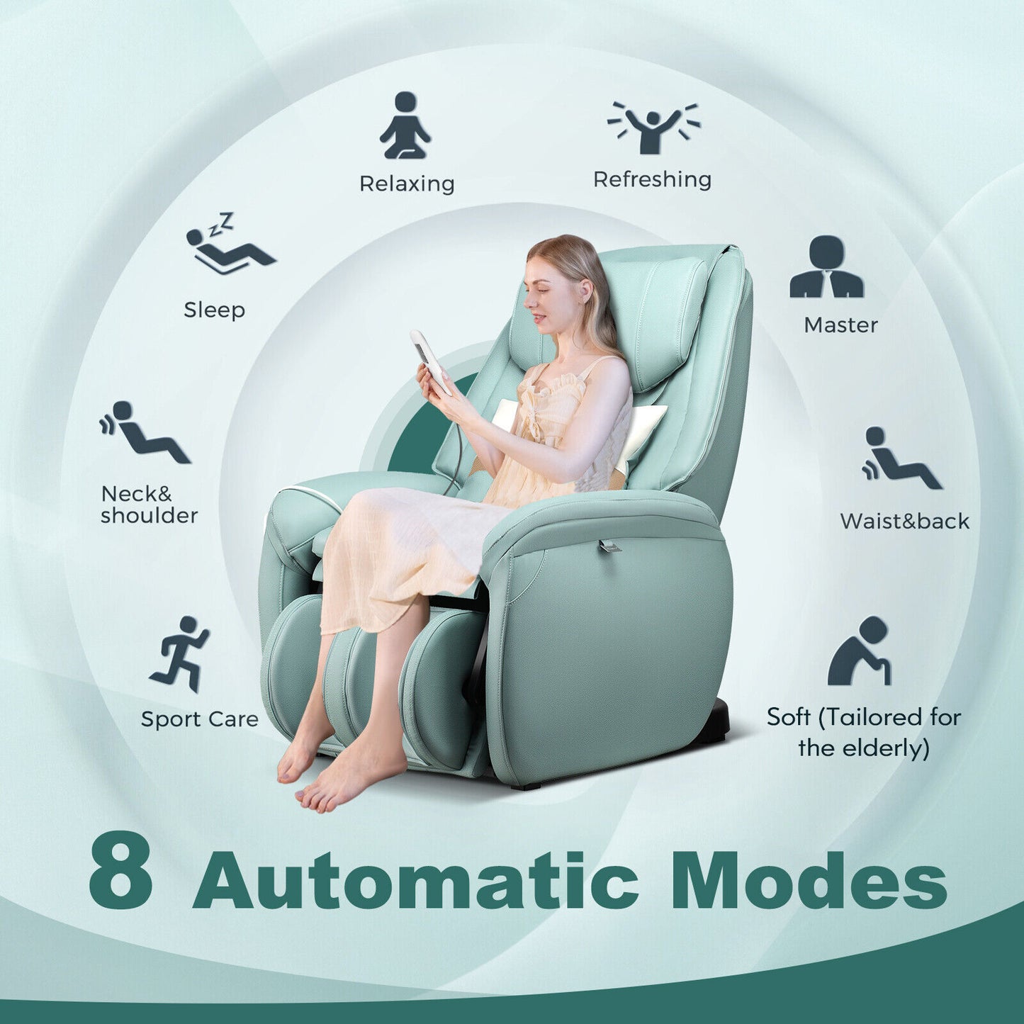 Soothe 26 - Full Body Zero Gravity Massage Chair with Pillow-Pale Turquoise