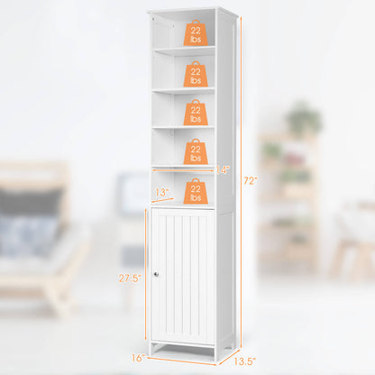 72 Inches Free Standing Tall Floor Bathroom Storage Cabinet-White