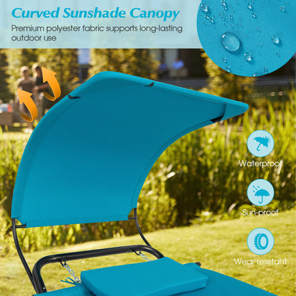 Patio Hanging Chaise Lounge Chair with Canopy Cushion Pillow and Storage Bag-Navy
