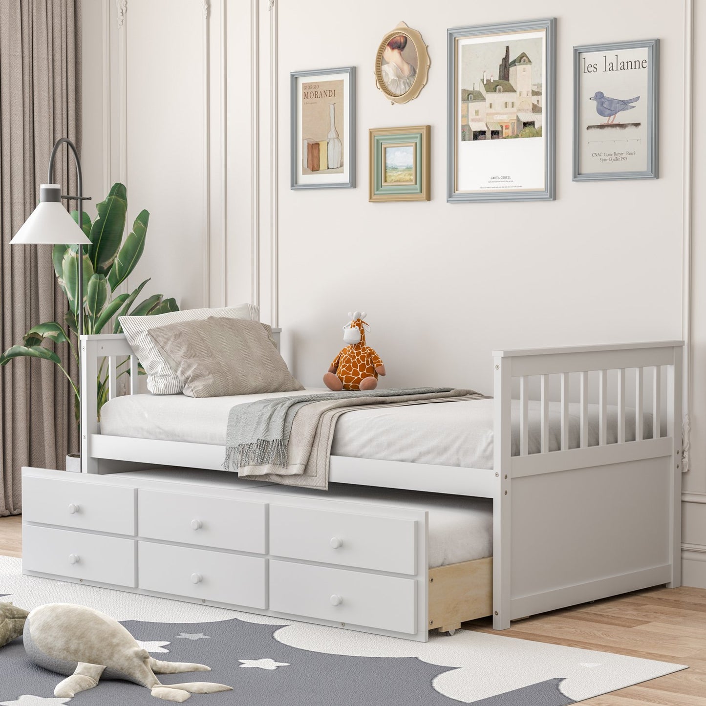 Twin Captain’s Bed with Trundle Bed with 3 Storage Drawers-Dark Brown