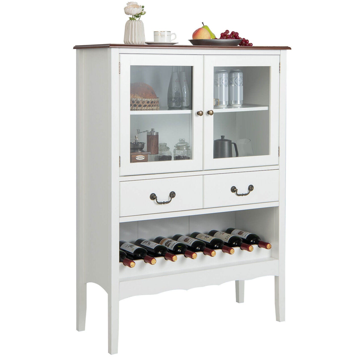 Sideboard Buffet Cabinet with 2 Tempered Glass Doors-White