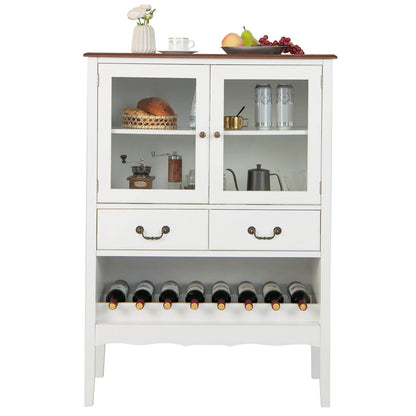 Sideboard Buffet Cabinet with 2 Tempered Glass Doors-White
