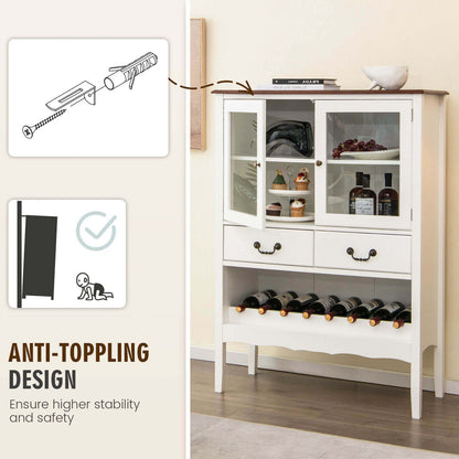 Sideboard Buffet Cabinet with 2 Tempered Glass Doors-White