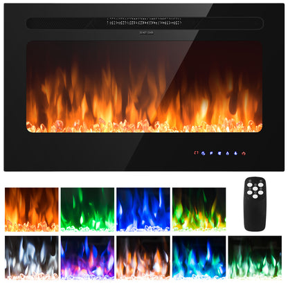 36 Inch Electric Fireplace Insert Wall Mounted with Timer