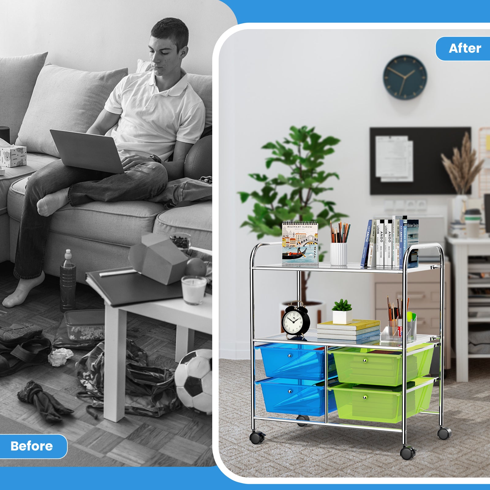 4 Drawers Rolling Storage Cart-Blue & Green - Direct by Wilsons Home Store