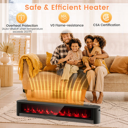 1400W Electric Baseboard Heater with Realistic Multicolor Flame-Black