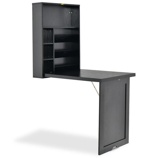 Wall Mounted Fold-Out Convertible Floating Desk Space Saver-Black