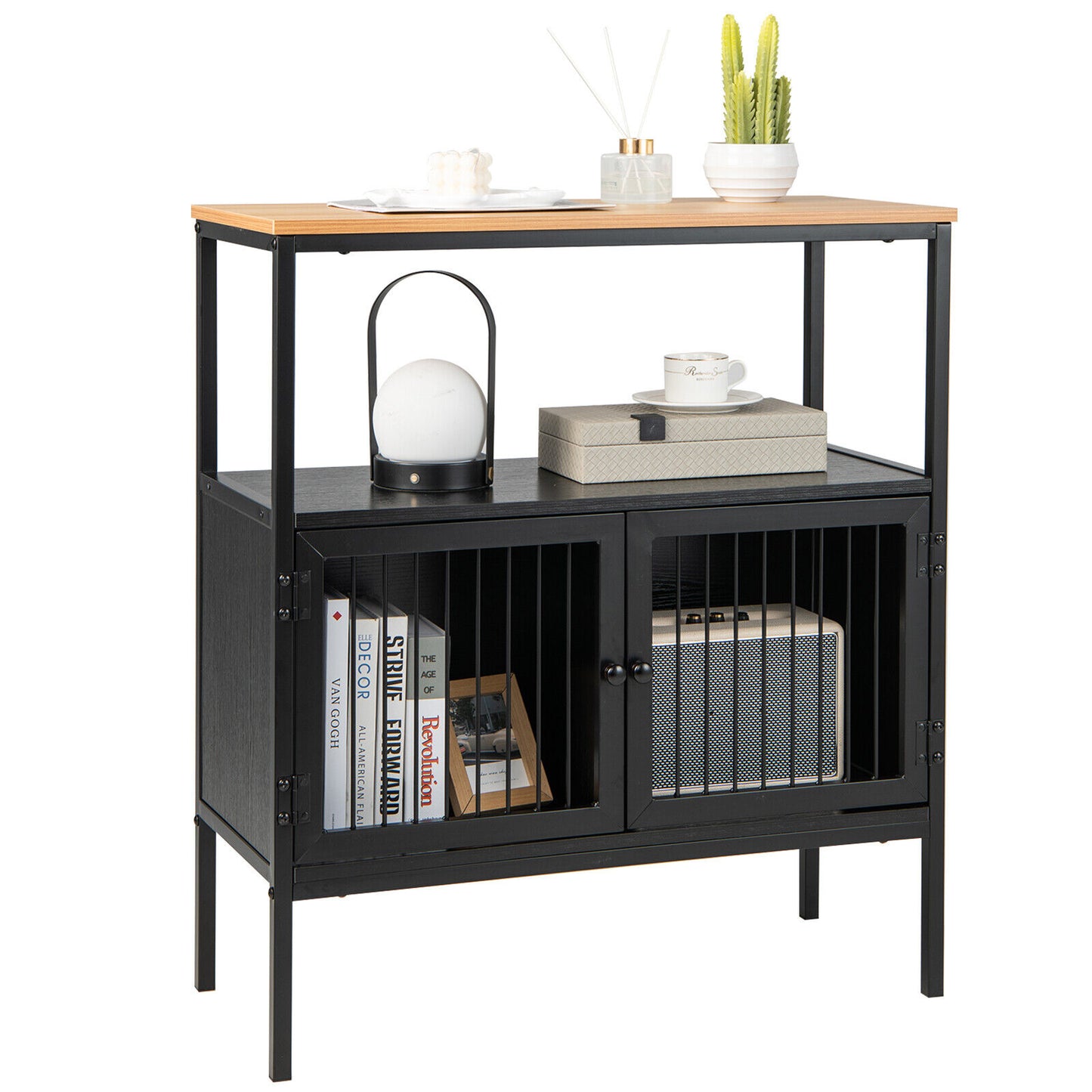 Kitchen Buffet Cabinet with 2 Doors and Open Shelf-Black