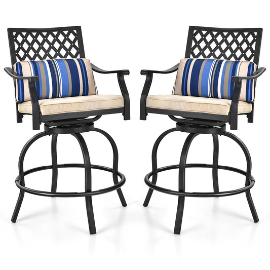 Set of 2 Outdoor Bar Height Chair with Soft Cushions