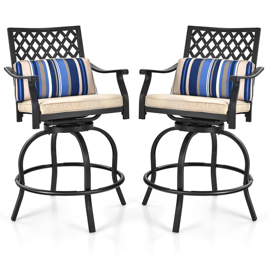 Set of 2 Outdoor Bar Height Chair with Soft Cushions