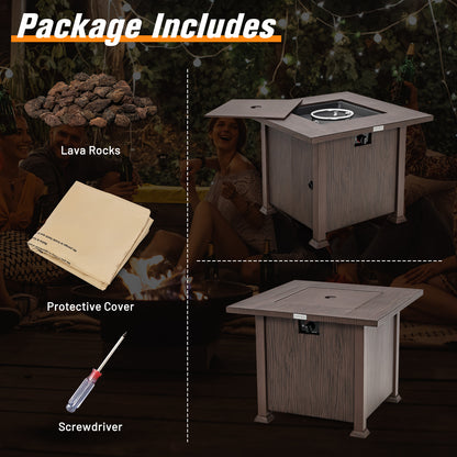 32 Inch 50 000 BTU Square Fire Pit Table with Lid and Lava Rocks-Brown