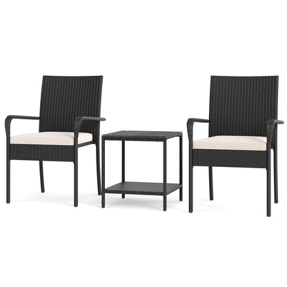 3 Piece Patio Furniture Set with Seat Cushions and Tempered Glass Tabletop-Beige