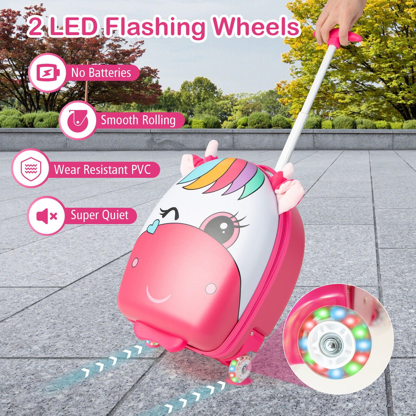 16 Inch Kids Rolling Luggage with 2 Flashing Wheels and Telescoping Handle-Black & White
