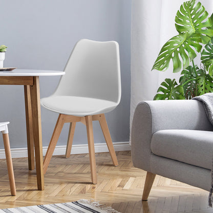 Set of 4 Dining Chairs Mid-Century Modern Shell PU Seat with Wooden Legs-Black