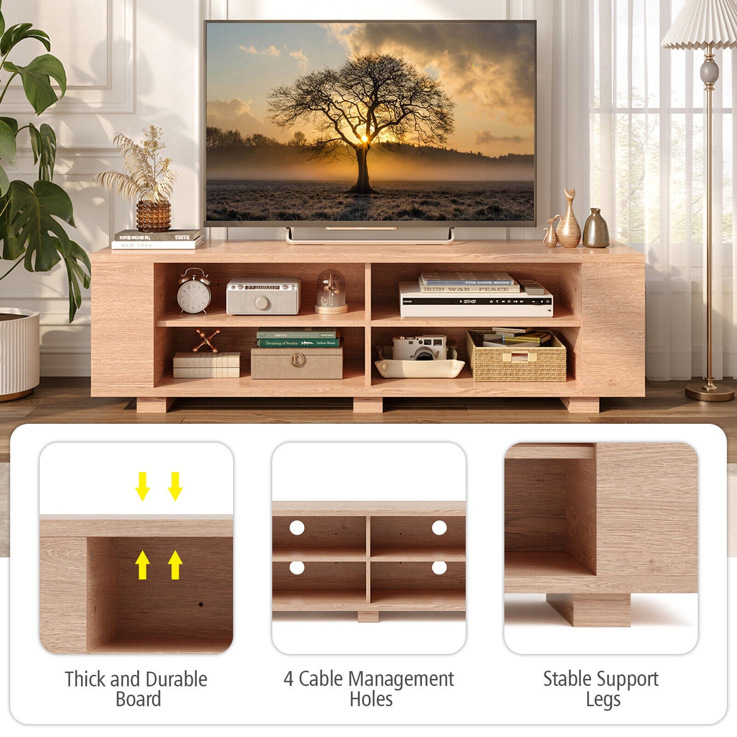 Modern TV Stand Wood Storage Console Entertainment Center-Natural