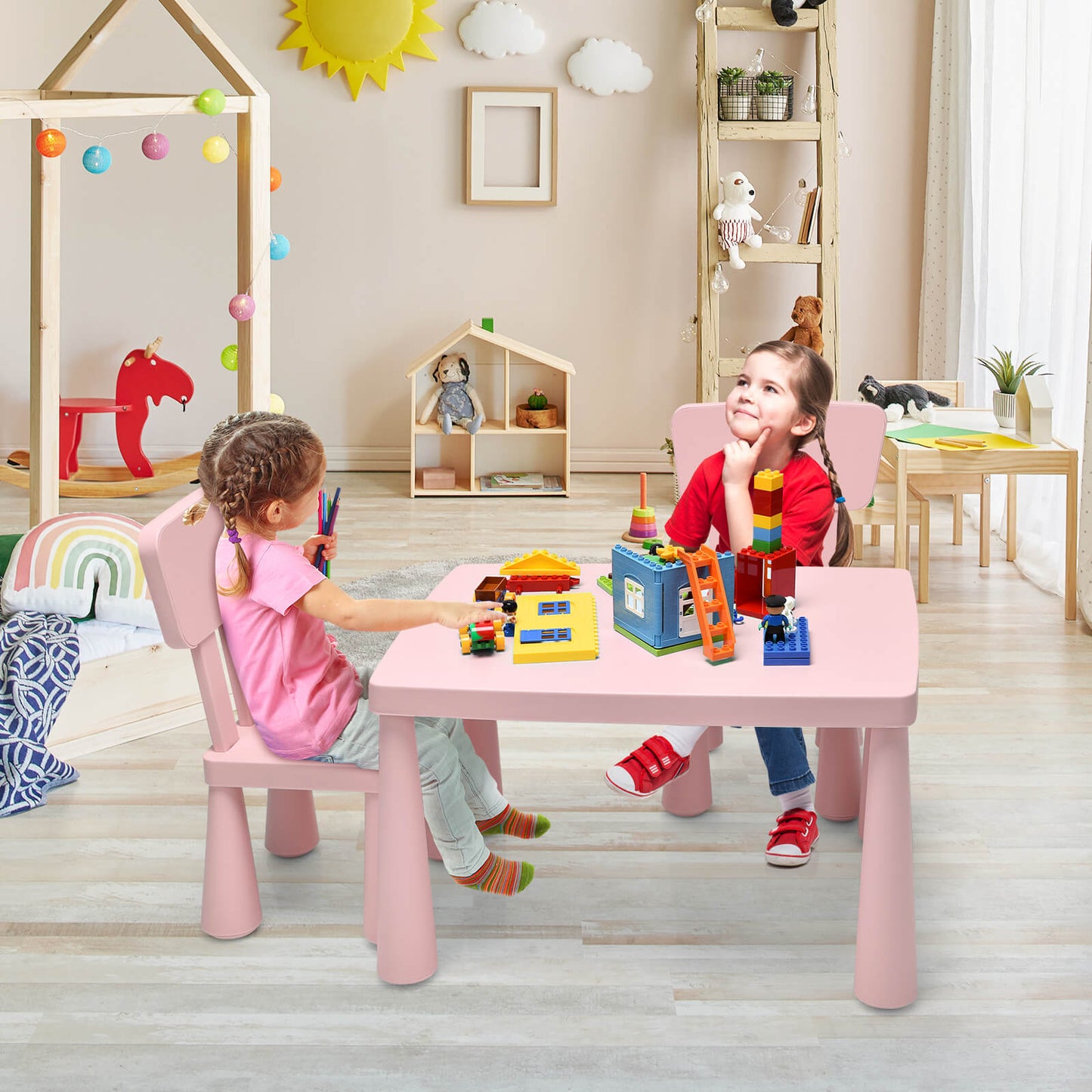3 Pieces Toddler Multi Activity Play Dining Study Kids Table and Chair Set-Blue