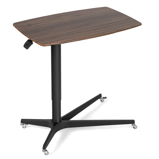 Height Adjustable Mobile Standing Desk with Lockable Wheels-Brown