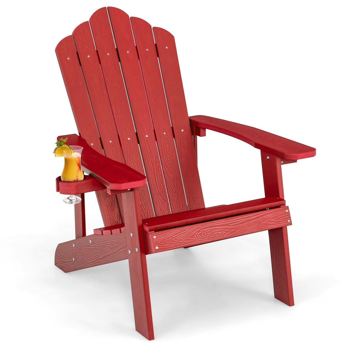 Weather Resistant HIPS Outdoor Adirondack Chair with Cup Holder-Black