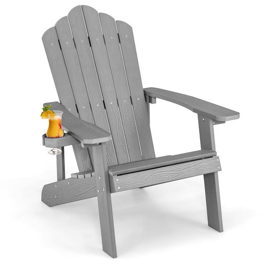 Weather Resistant HIPS Outdoor Adirondack Chair with Cup Holder-Gray