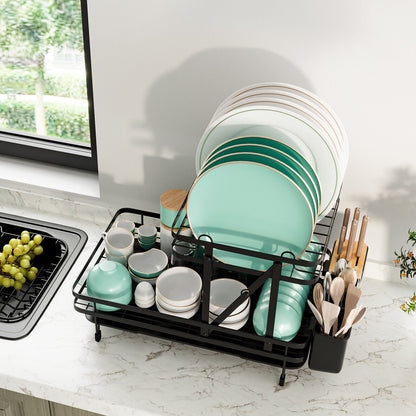 2-Tier Collapsible Dish Rack with Removable Drip Tray-Black