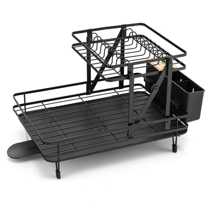 2-Tier Collapsible Dish Rack with Removable Drip Tray-Black