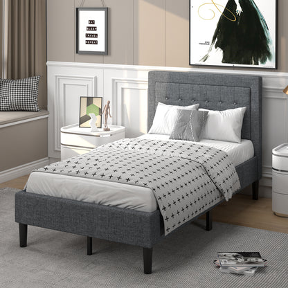 Twin Size Upholstered Bed Frame with Button Tufted Headboard