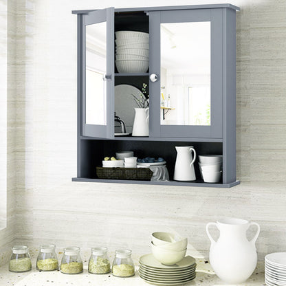 Bathroom Wall Mount Mirror Cabinet Organizer-Gray