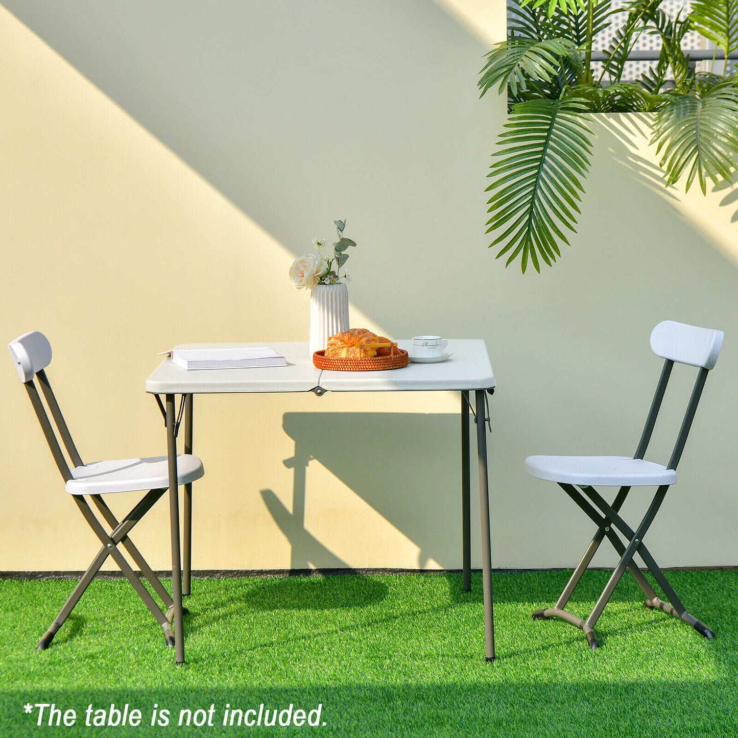 2 Pieces Outdoor Folding Chair Set with Sturdy Frame and Ergonomic Backrest-White