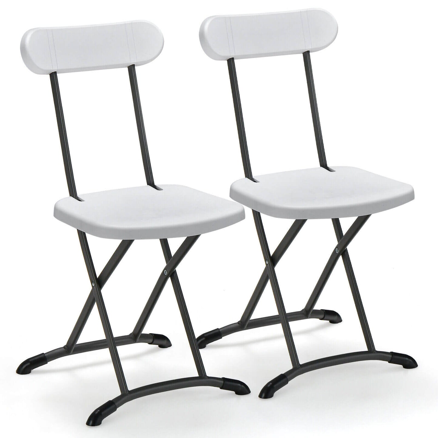 2 Pieces Outdoor Folding Chair Set with Sturdy Frame and Ergonomic Backrest-White