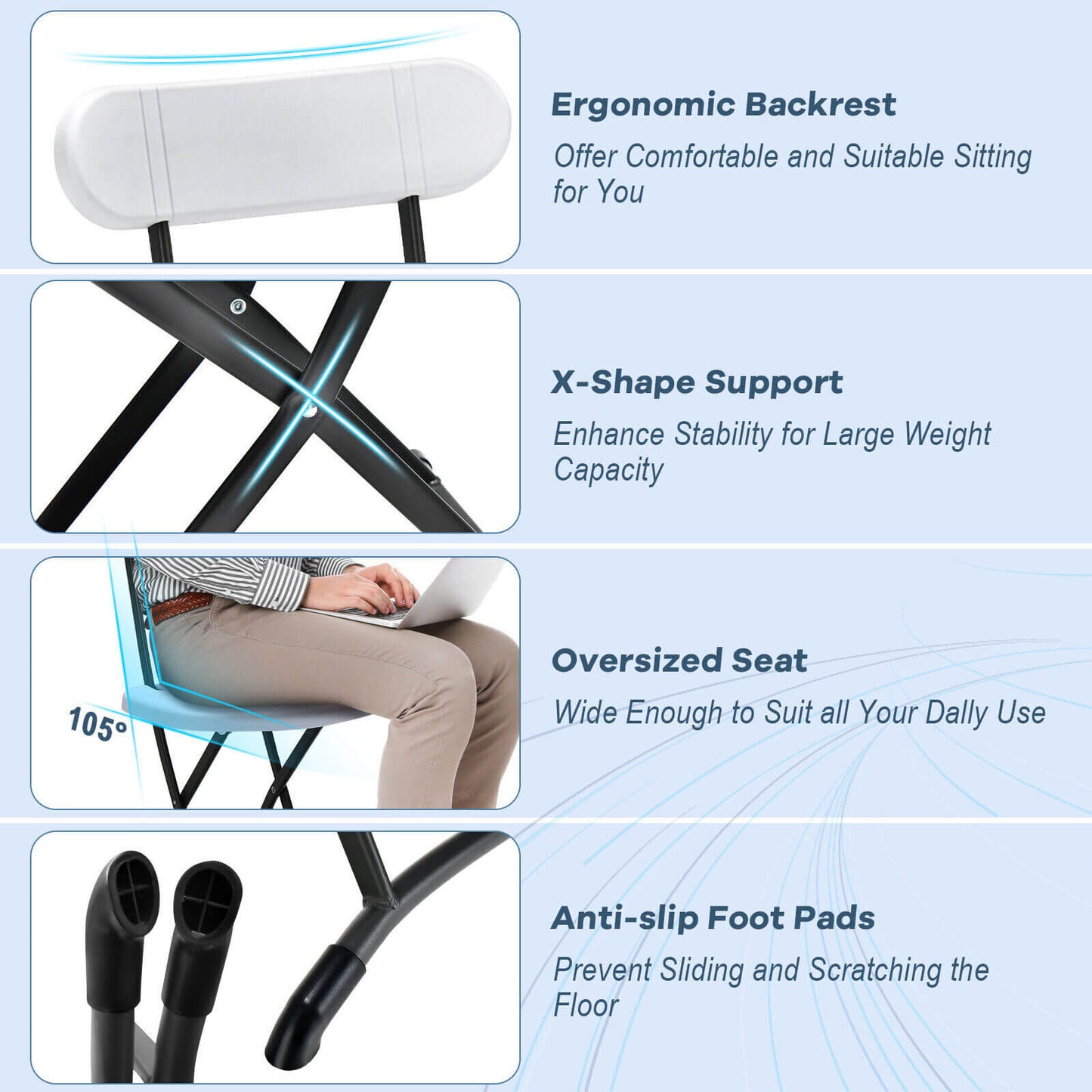 2 Pieces Outdoor Folding Chair Set with Sturdy Frame and Ergonomic Backrest-White