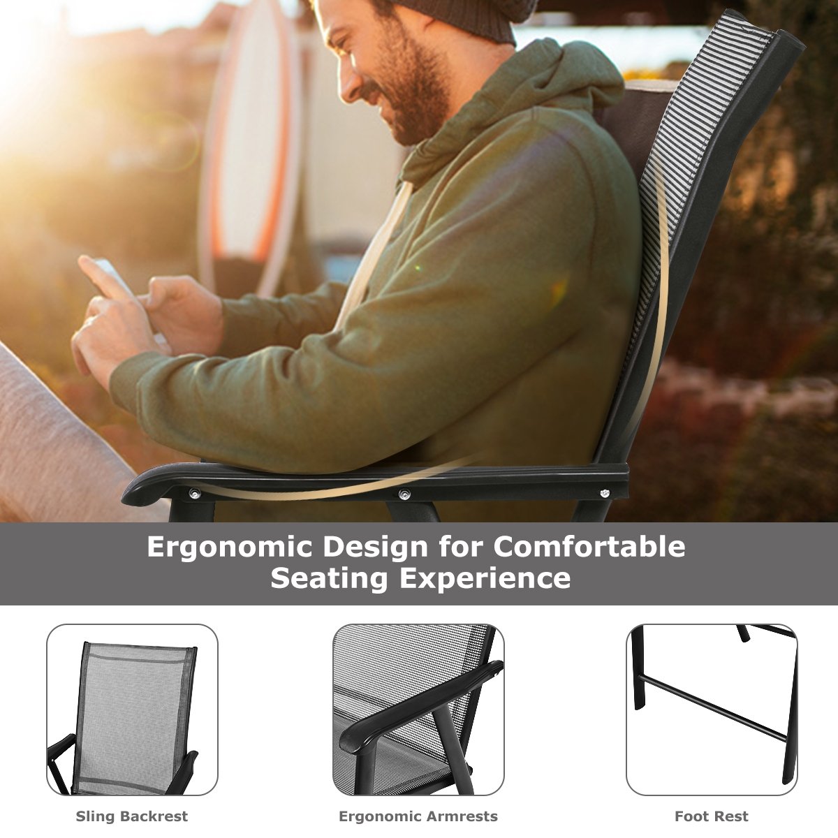 4-Pack Patio Folding Chairs Portable for Outdoor Camping-Black