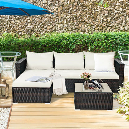 5 Pieces Patio Rattan Sectional Furniture Set with Cushions and Coffee Table -Navy