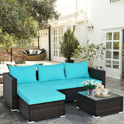 5 Pieces Patio Rattan Sectional Furniture Set with Cushions and Coffee Table -Navy