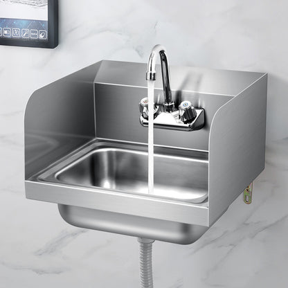 Stainless Steel Sink Wall Mount Hand Washing Sink with Faucet and Side Splash