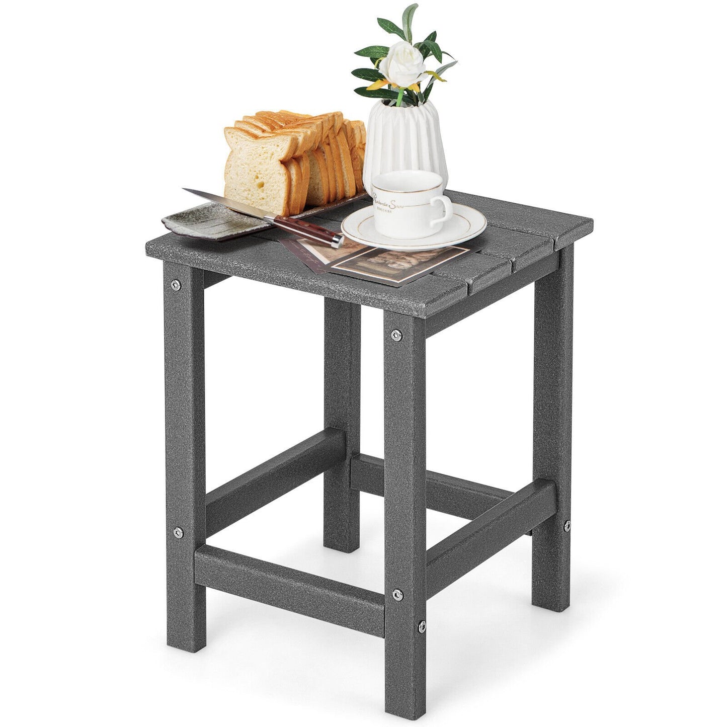 14 Inch Square Weather-Resistant Adirondack Side Table-Black