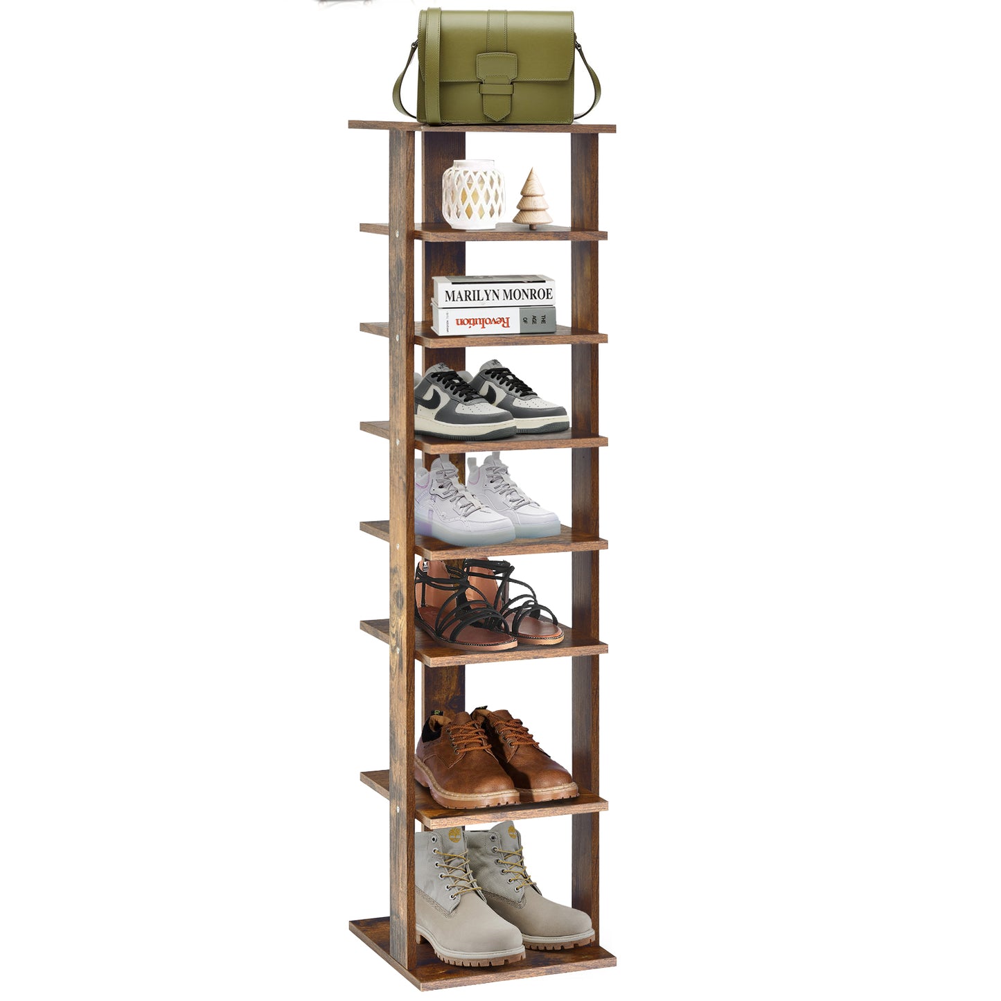 Wooden Shoes Storage Stand 7 Tiers Shoe Rack Organizer Multi-shoe Rack Shoebox-Rustic Brown