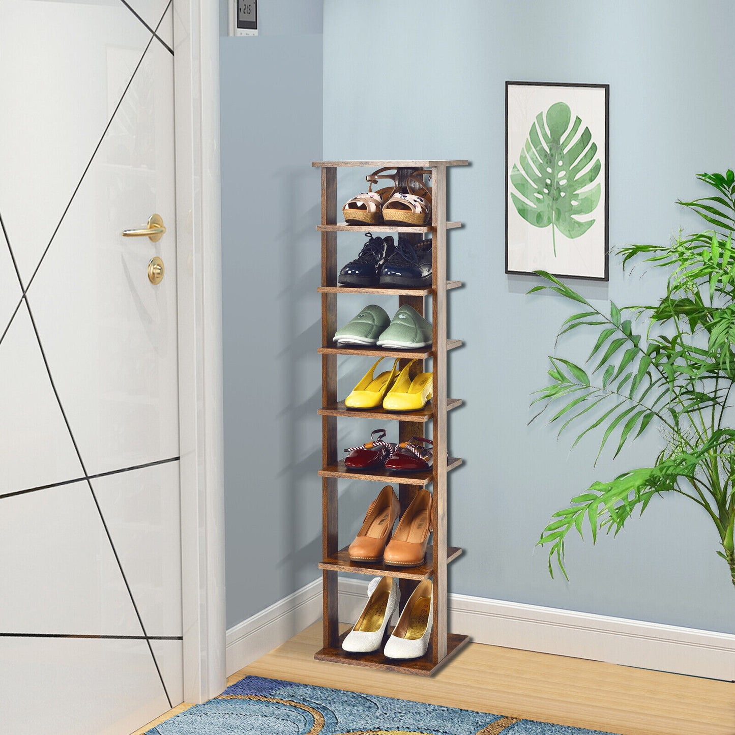 Wooden Shoes Storage Stand 7 Tiers Shoe Rack Organizer Multi-shoe Rack Shoebox-Rustic Brown