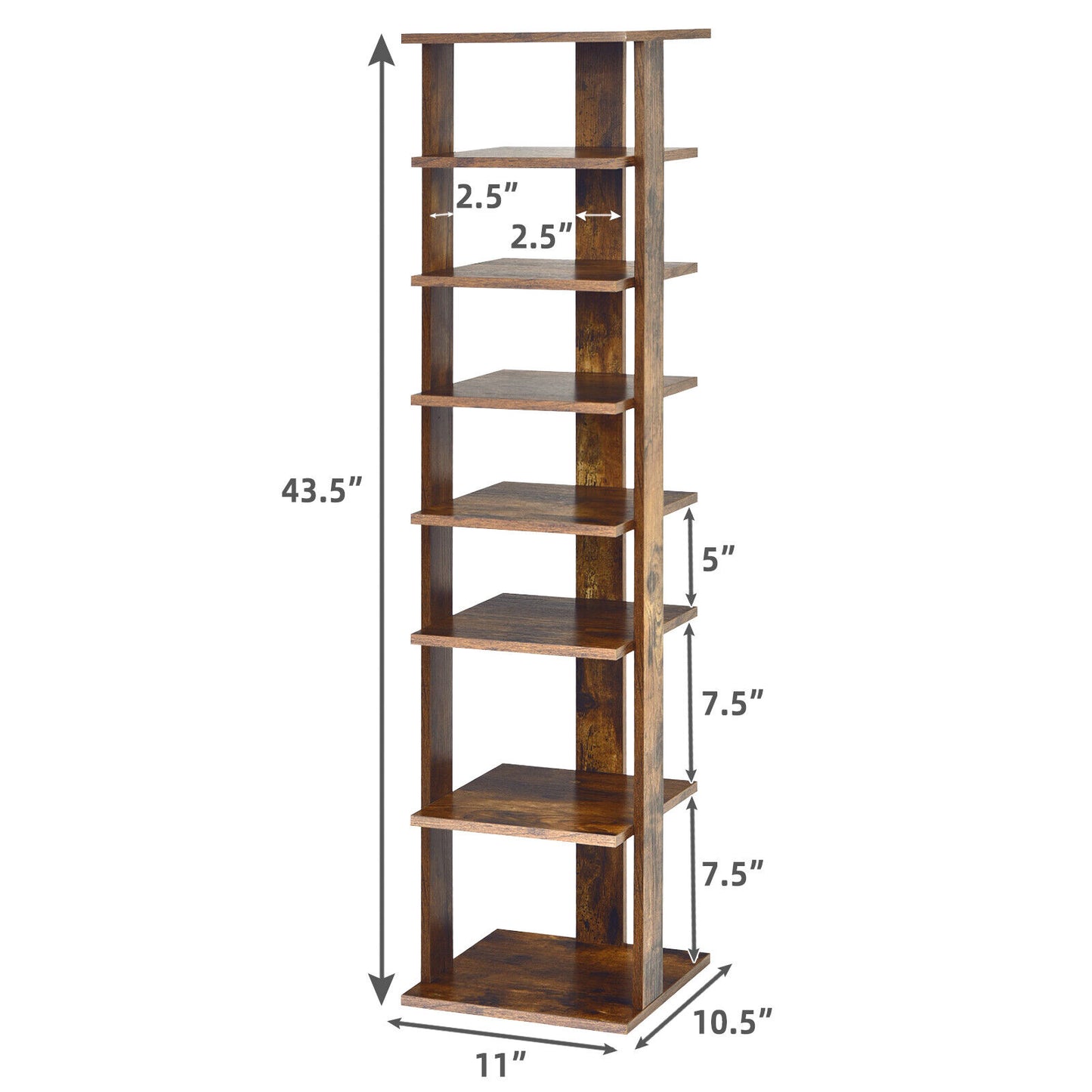 Wooden Shoes Storage Stand 7 Tiers Shoe Rack Organizer Multi-shoe Rack Shoebox-Rustic Brown