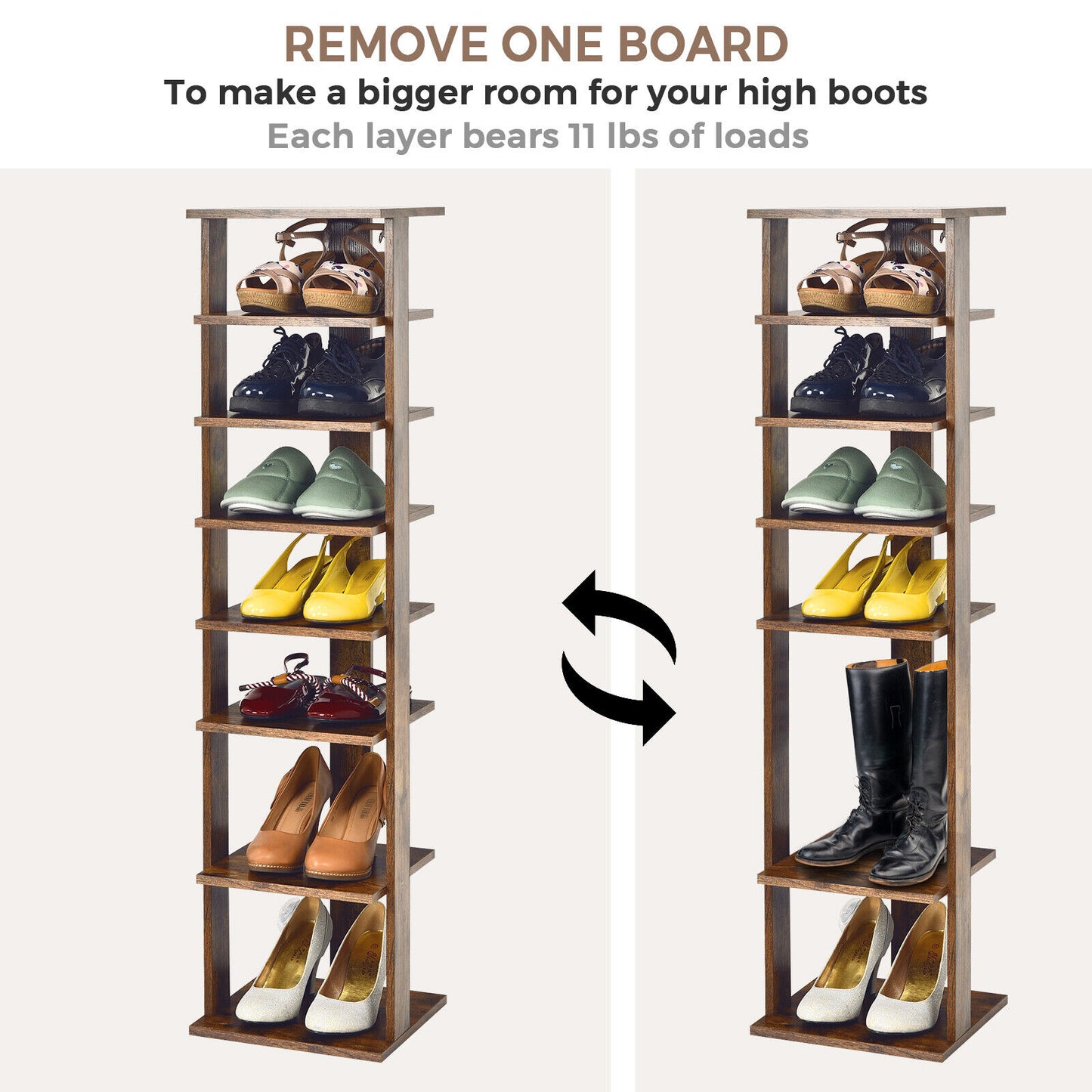 Wooden Shoes Storage Stand 7 Tiers Shoe Rack Organizer Multi-shoe Rack Shoebox-Rustic Brown