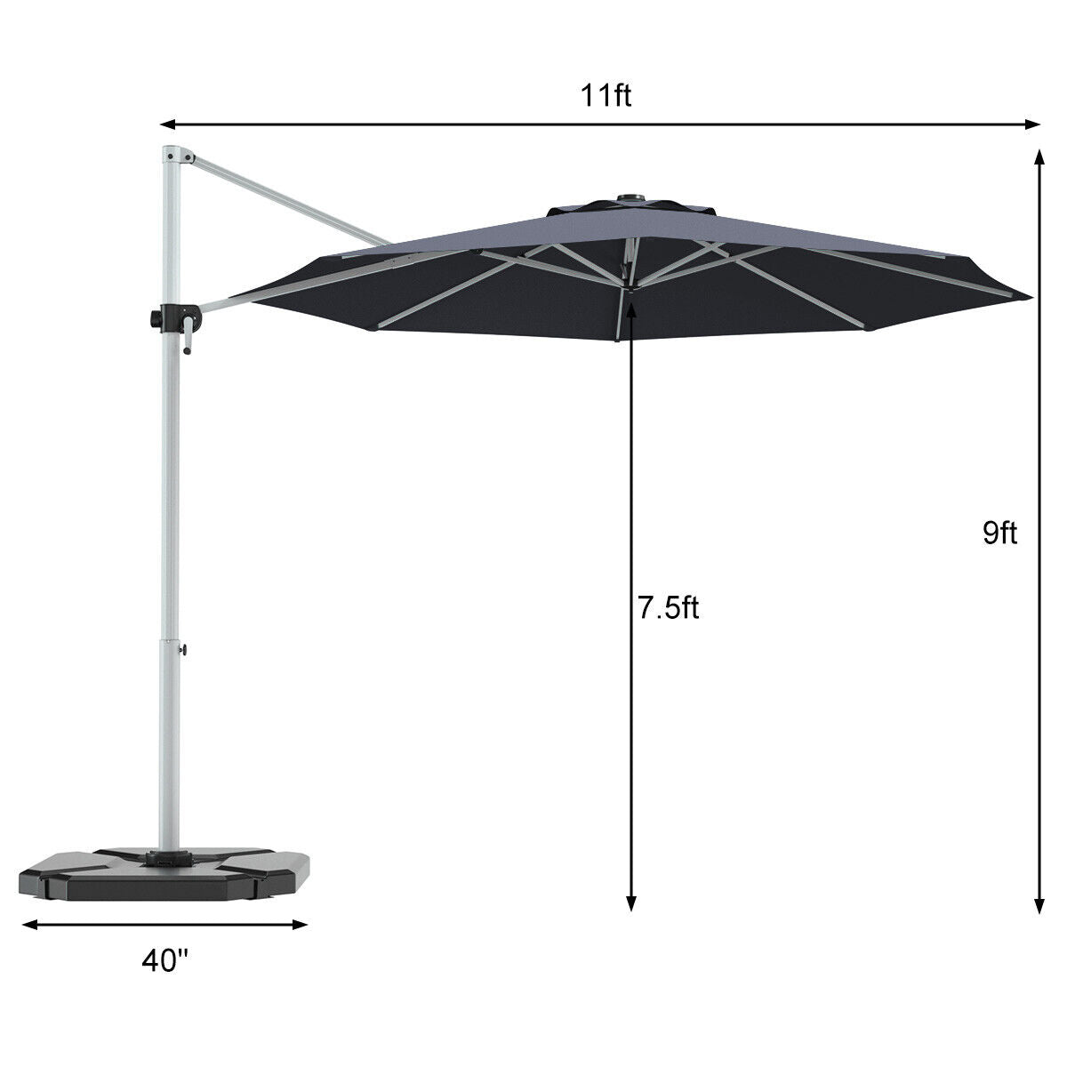 11 Feet Patio Offset Cantilever Umbrella 360° Rotation Aluminum Tilt-Gray