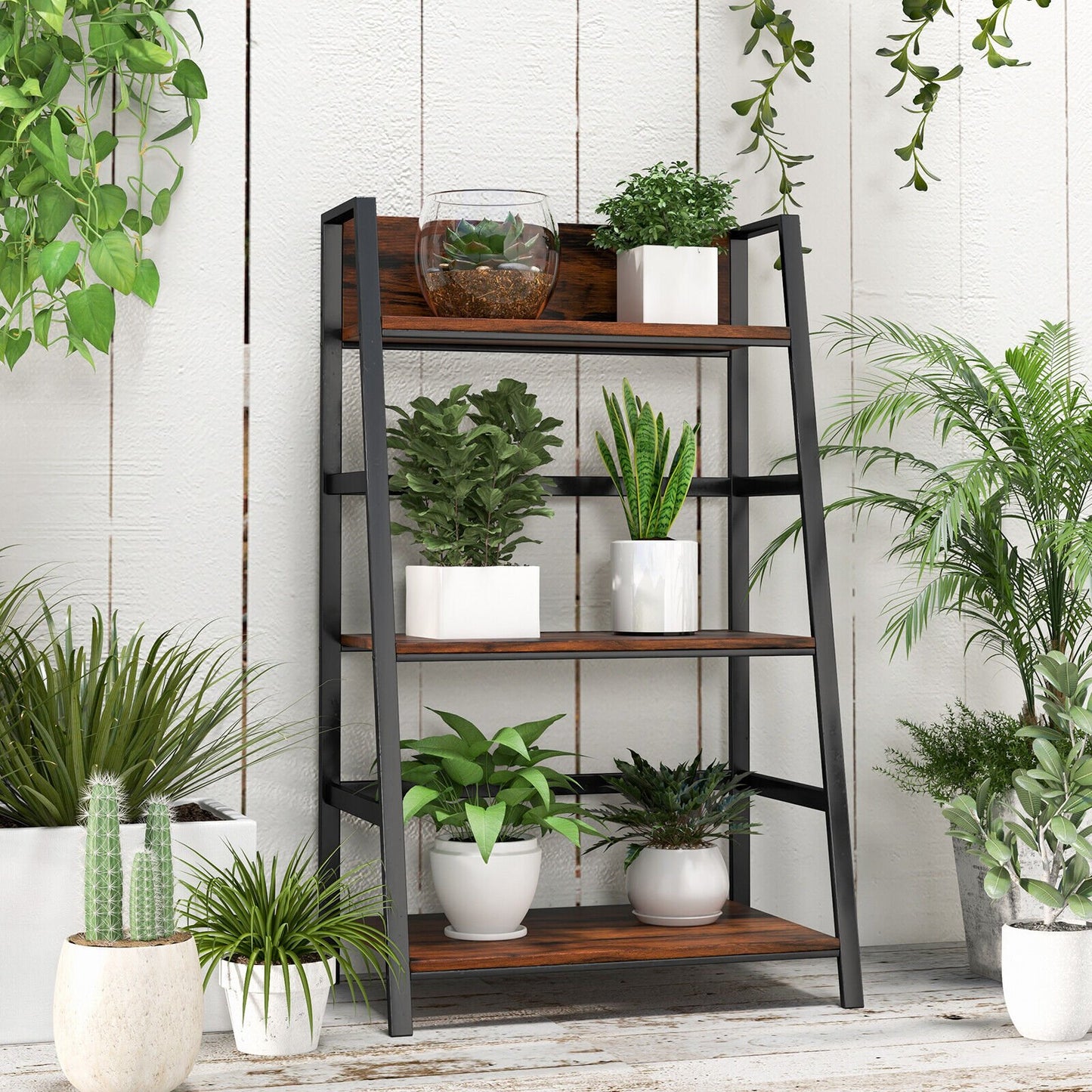 3-Tier Ladder Industrial Bookshelf