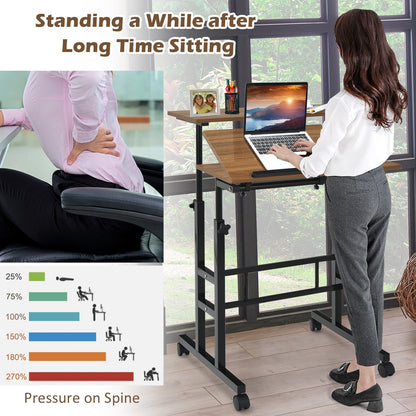 Mobile Standing up Desk Adjustable Computer Desk Tilting Workstation-Walnut