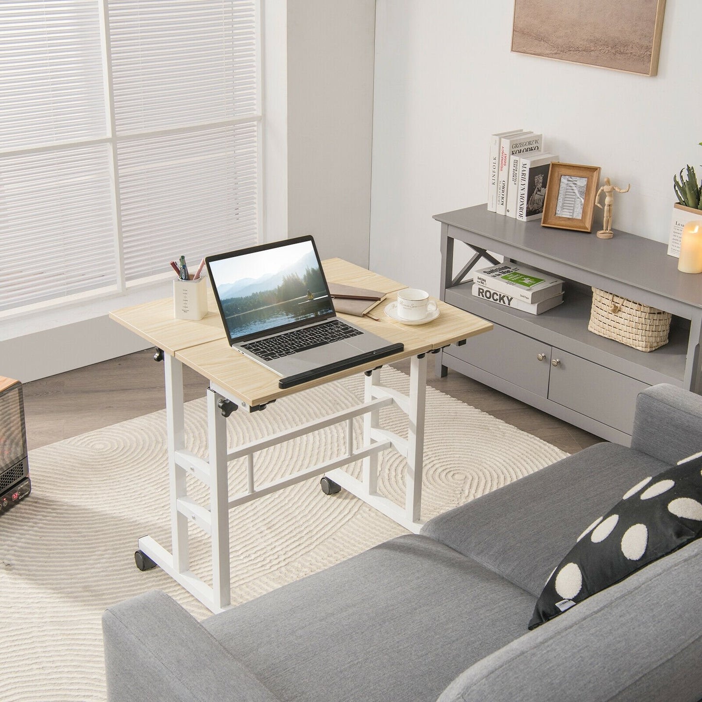 Mobile Stand-up Computer Desk Adjustable with 2 Tilting Desktops-Black