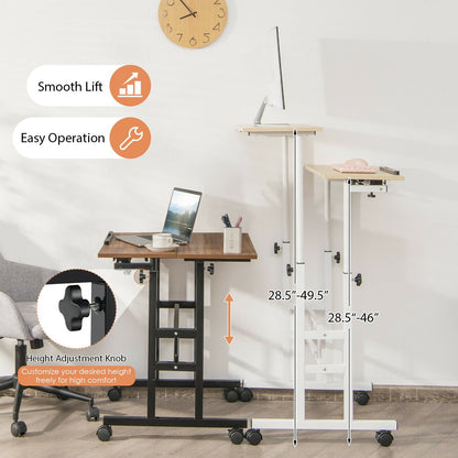 Mobile Stand-up Computer Desk Adjustable with 2 Tilting Desktops-Black