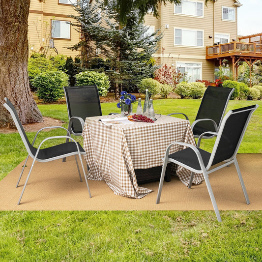 4  Pieces Stackable Patio Dining Chairs Set with Armrest-Black