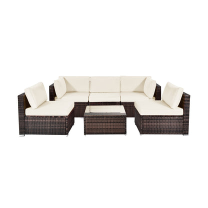 6 Pieces Patio Rattan Furniture Set with Cushions and Glass Coffee Table-Black