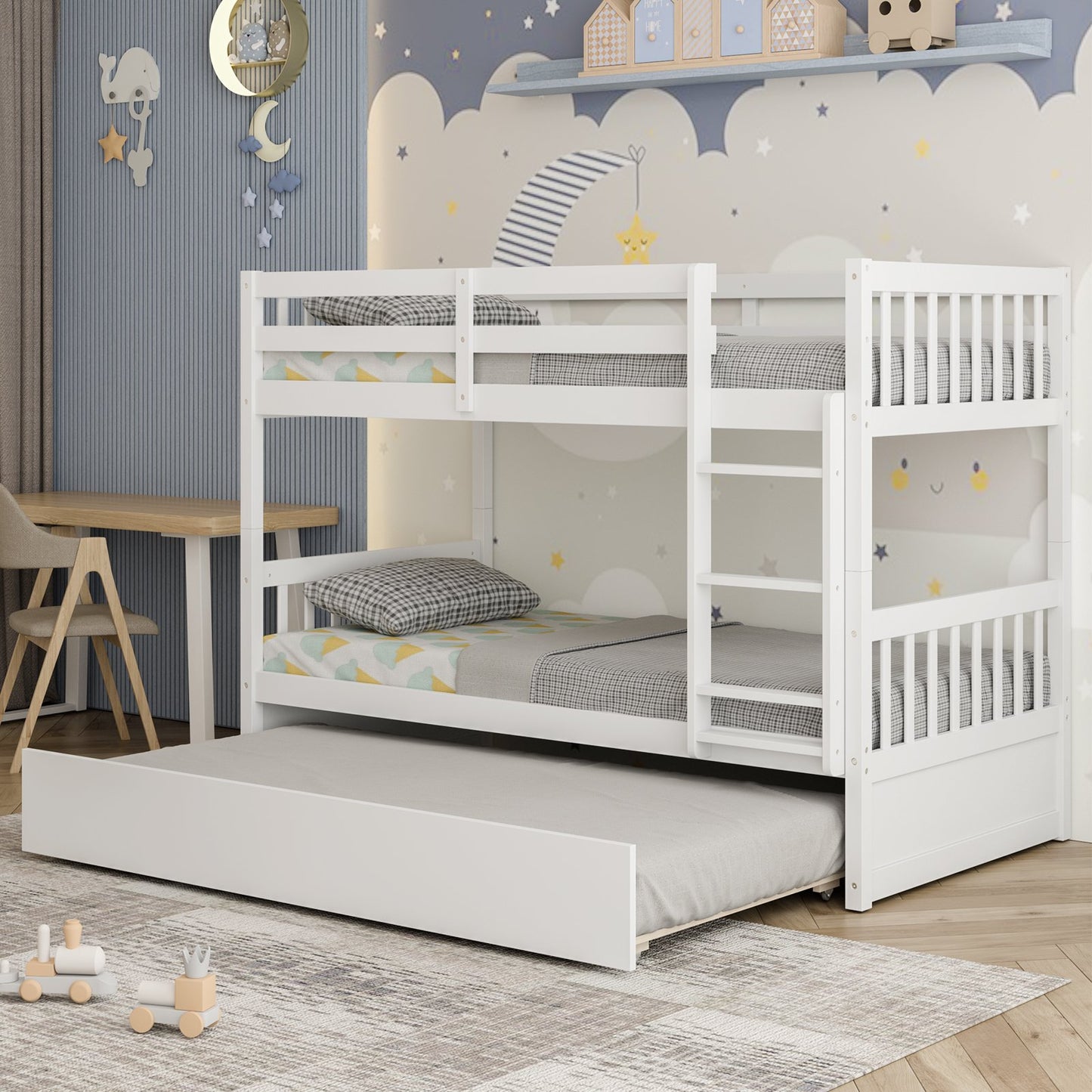Twin Over Twin Bunk Bed with Pull-out Trundle and Ladder-Espresso