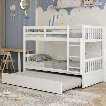 Twin Over Twin Bunk Bed with Pull-out Trundle and Ladder-Espresso