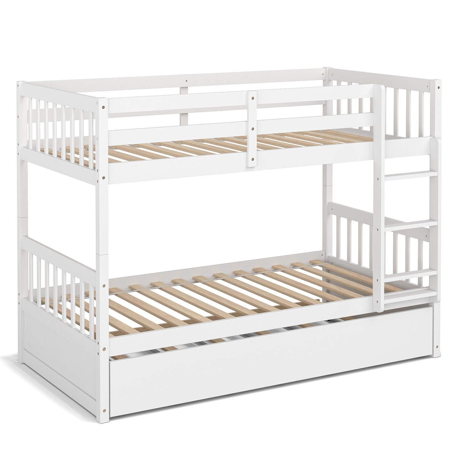 Twin Over Twin Bunk Bed with Pull-out Trundle and Ladder-Espresso